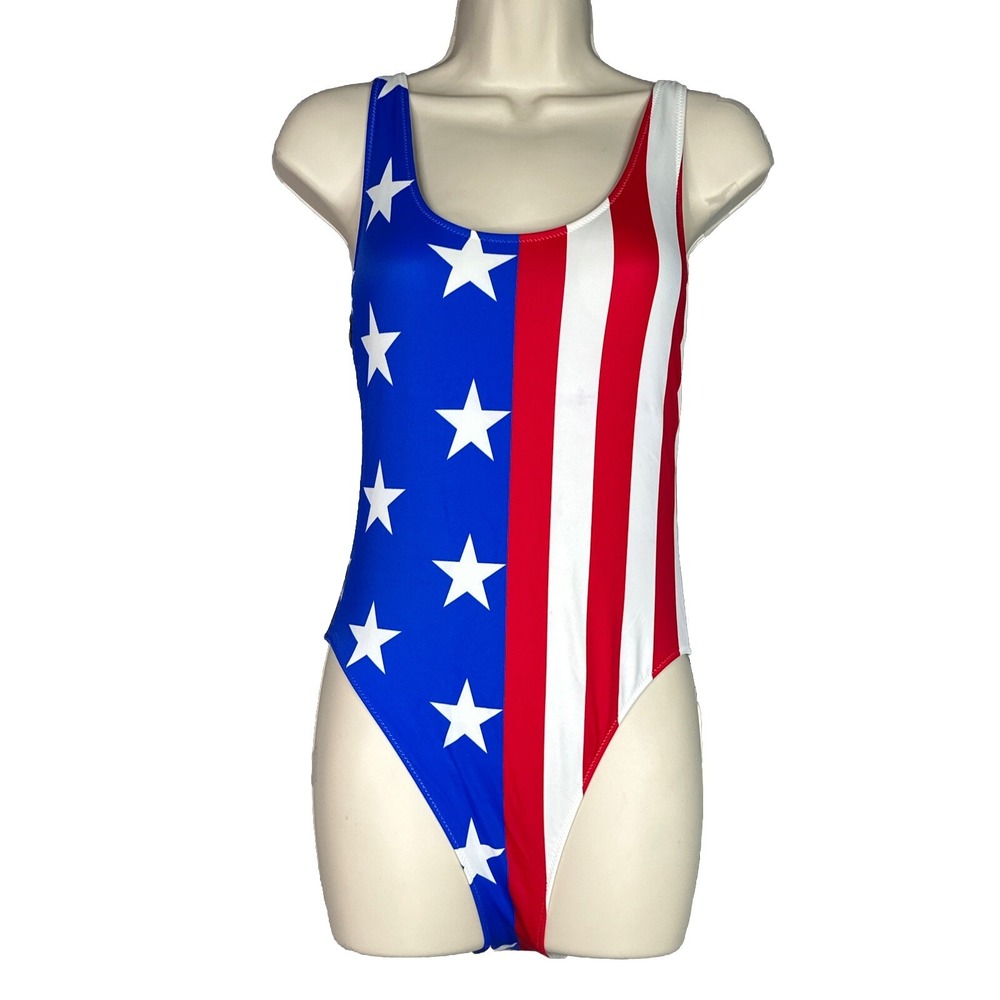 Victoria's Secret PINK One Piece Swimsuit Small USA Flag Stars Stripes Patriotic